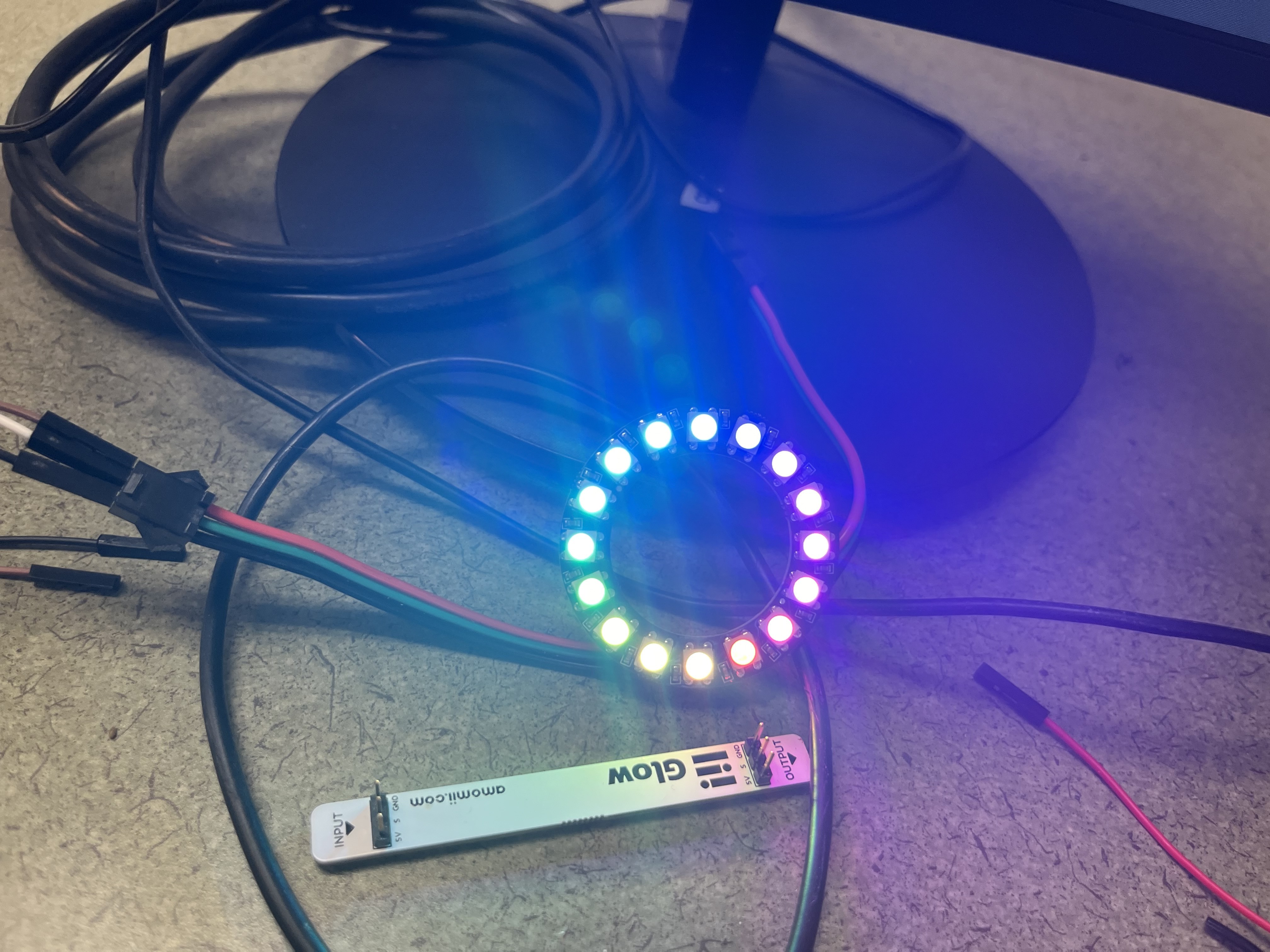 Circle of rainbow colored lights